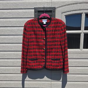 Vintage Women's Pendleton Red and Black Blazer Jacket Sz 14
